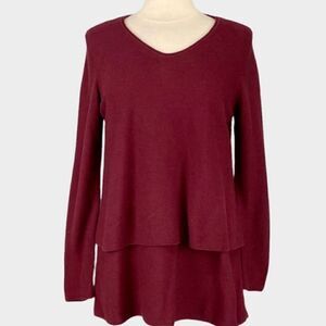 J. Jill Pure burgundy red Pull over long tunic v neck tiered modal sweater -L